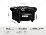 Chesterfield Black Leather Antique Armchair measurement