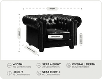 Chesterfield Black Leather Antique Armchair measurement