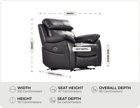 Torino Genuine Leather Black  Electric Power Recliner Armchair measurements