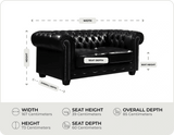 Chesterfield Black Leather Antique 2 Seater Sofa measurement