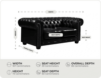 Chesterfield Black Leather Antique 2 Seater Sofa measurement
