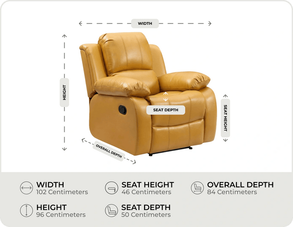 York Leather Mustard Manual Recliner Armchair measurement