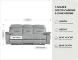 Foster Light Grey Fabric Electric Recliner 3 Seater Sofa measurements