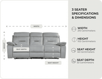 Foster Light Grey Fabric Electric Recliner 3 Seater Sofa measurements