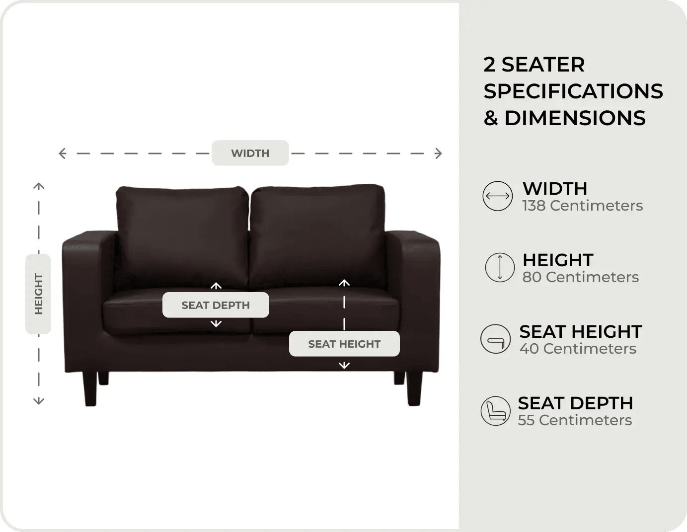 Box Brown Leather 2 seater measurements