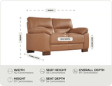 Dalmore Genuine Leather Caramel 2 Seater Sofa measurement 