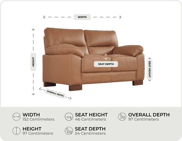 Dalmore Genuine Leather Caramel 2 Seater Sofa measurement 