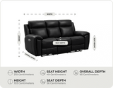 Leo Genuine Leather Black Electric Power Recliner 3 Seater Sofa measurements