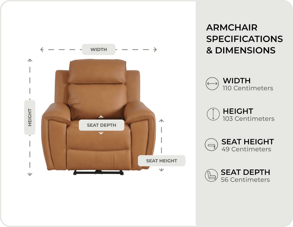 Leo Genuine Leather Caramel Armchair with Electric Power Recliner