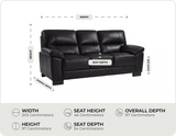Dalmore Genuine Leather Black 3 Seater Sofa measurement