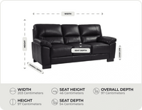 Dalmore Genuine Leather Black 3 Seater Sofa measurement