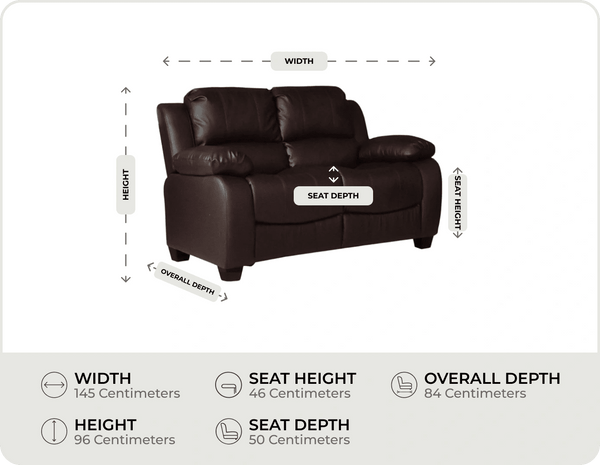 Veloura Brown Leather 2 Seater Sofa measurement