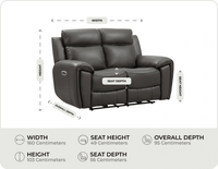 Leo Genuine Leather Grey Electric Power Recliner 2 Seater Sofa measurements