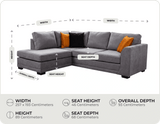 Orka Sofa Grey Fabric Left Hand Corner Sofa - LHC measurement