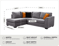 Orka Sofa Grey Fabric Left Hand Corner Sofa - LHC measurement