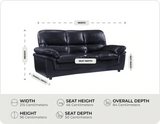 Florence Black Leather 3 Seater Sofa measurement