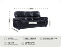 Florence Black Leather 3 Seater Sofa measurement