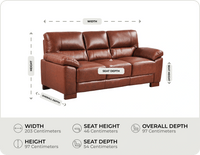 Dalmore Genuine Leather Tan 3 Seater Sofa measurement 