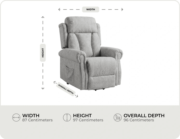 Derby Light Grey Fabric Rise & Recline Mobility Chair measurements