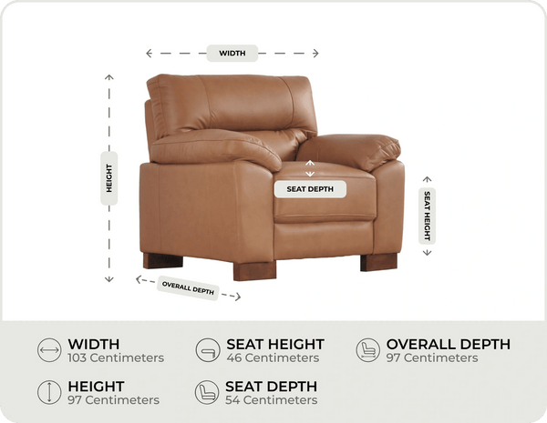 Dalmore Genuine Leather Caramel Armchair measurement


