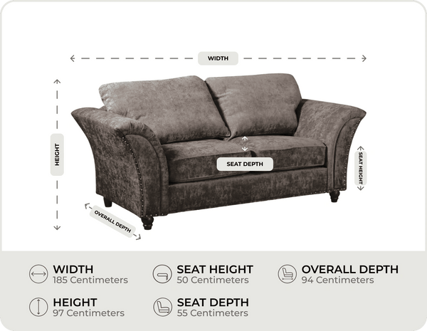 Cotswold Truffle Fabric 2 Seater Sofa measurements
