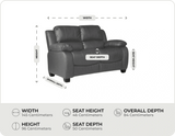 Veloura Grey Leather 2 Seater Sofa measurement