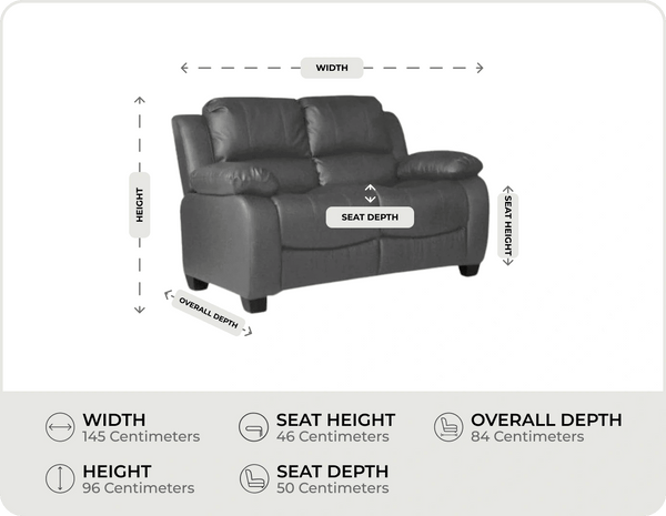 Veloura Grey Leather 2 Seater Sofa measurement