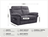 Lunaro Grey Fabric Electric Recliner 2 Seater Sofa measurements