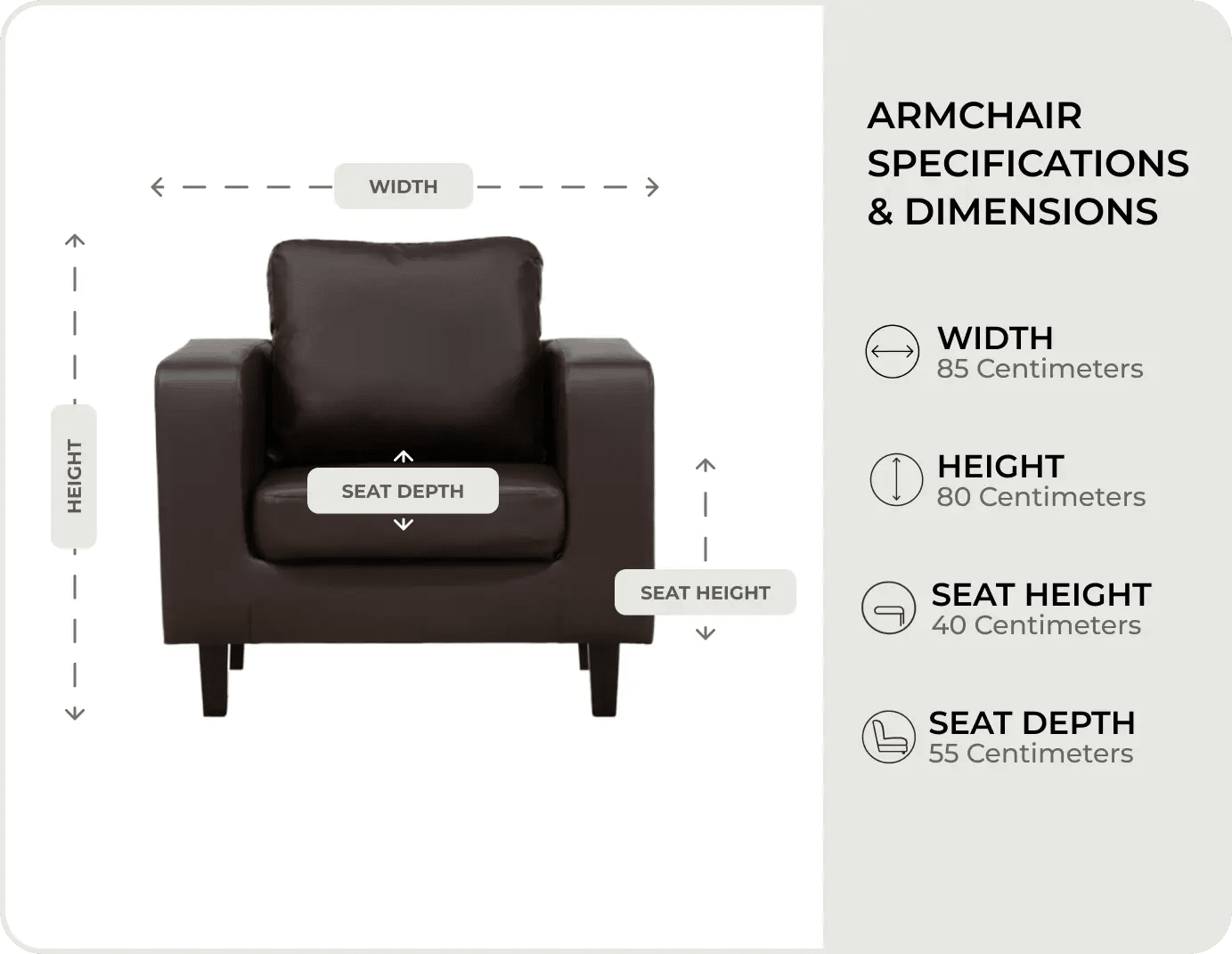Box Brown   Armchair measurement 