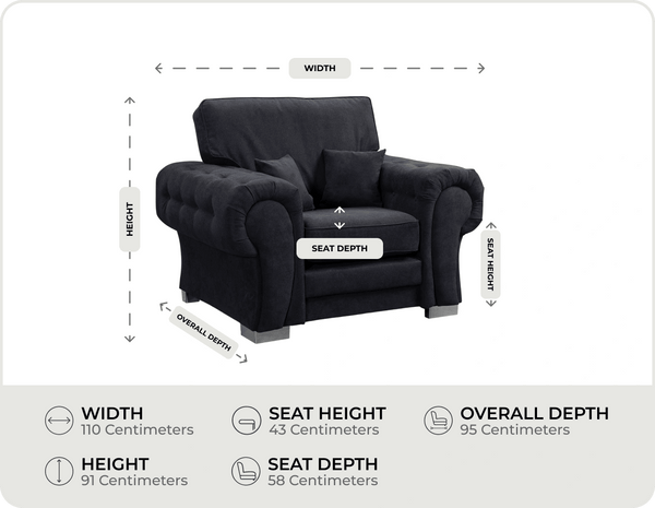Florence High Back Black Fabric Armchair measurements