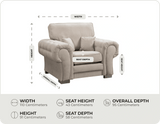 Florence High Back  Cream Fabric Armchair measurements