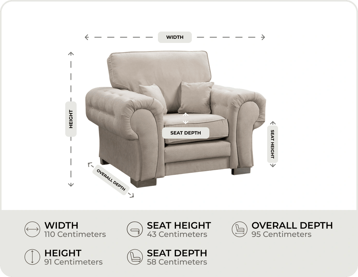 Florence High Back  Cream Fabric Armchair measurements