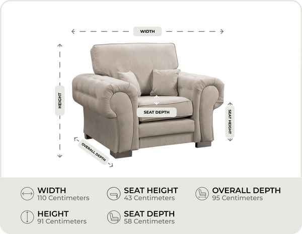Florence High Back  Cream Fabric Armchair measurements