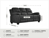 Veloura Charcoal Fabric 3 Seater Sofa measurement