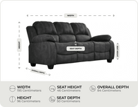 Veloura Charcoal Fabric 3 Seater Sofa measurement