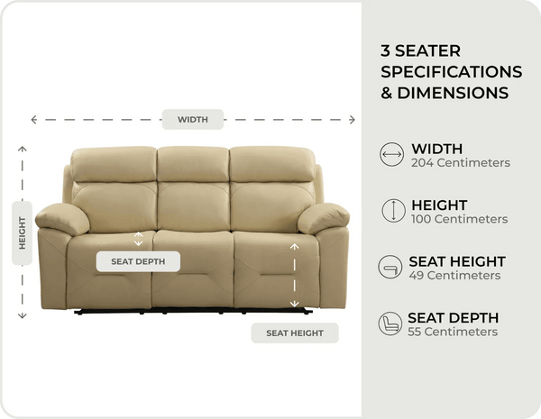 Milano Genuine Leather Cream Electric Power Recliner 3 Seater Sofa