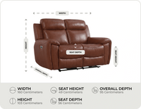 Leo Genuine Leather Tan Electric Power Recliner 2 Seater
measurements