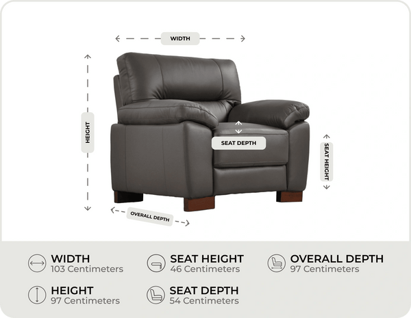 Dalmore Genuine Leather Grey Armchair Measurements
