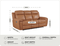 Leo Genuine Leather Caramel Electric Power Recliner 3 Seater Sofa
measurements
