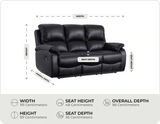 Serano Black Leather Manual Recliner 3 Seater Sofa measurements
