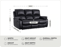 Serano Black Leather Manual Recliner 3 Seater Sofa measurements
