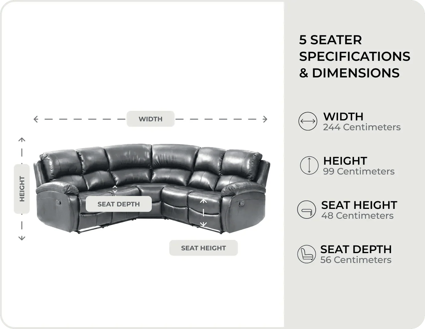 Serano Grey Leather Manual Recliner Corner Sofa measurements