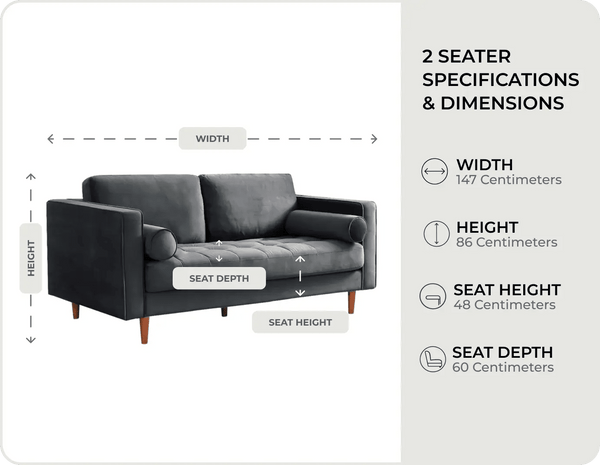 Scott Grey Velvet 2 Seater Sofa