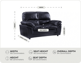 Florence Black Leather 2 Seater Sofa measurement 