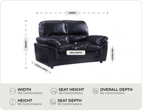 Florence Black Leather 2 Seater Sofa measurement 