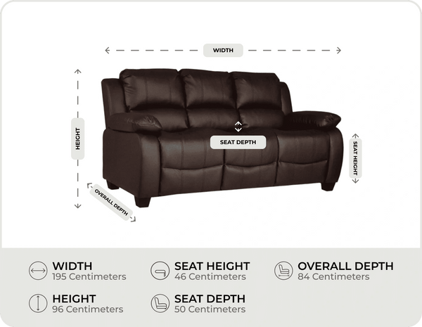 Veloura Brown Leather 3 Seater Sofa measurement