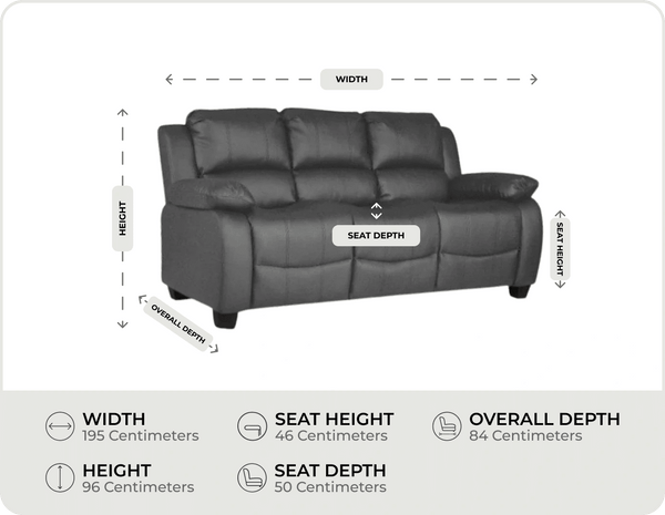 Veloura Grey Leather 3 Seater Sofa measurement 
