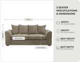 Oxford Caramel Fabric 3 Seater Sofa measurements