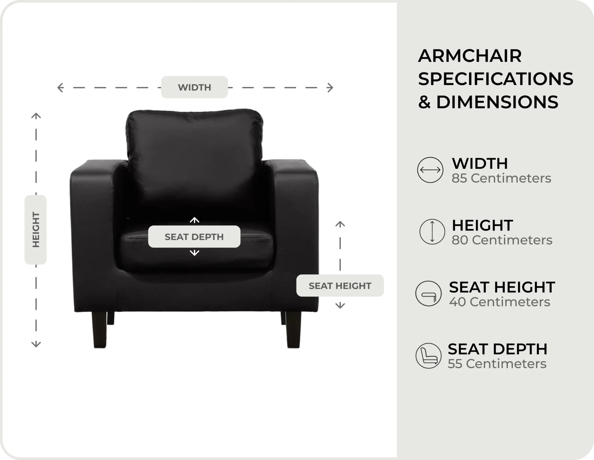 Box Black  Leather Armchair measurements