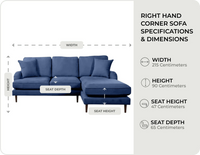 Durham Navy Fabric Right Hand Corner Sofa measurements